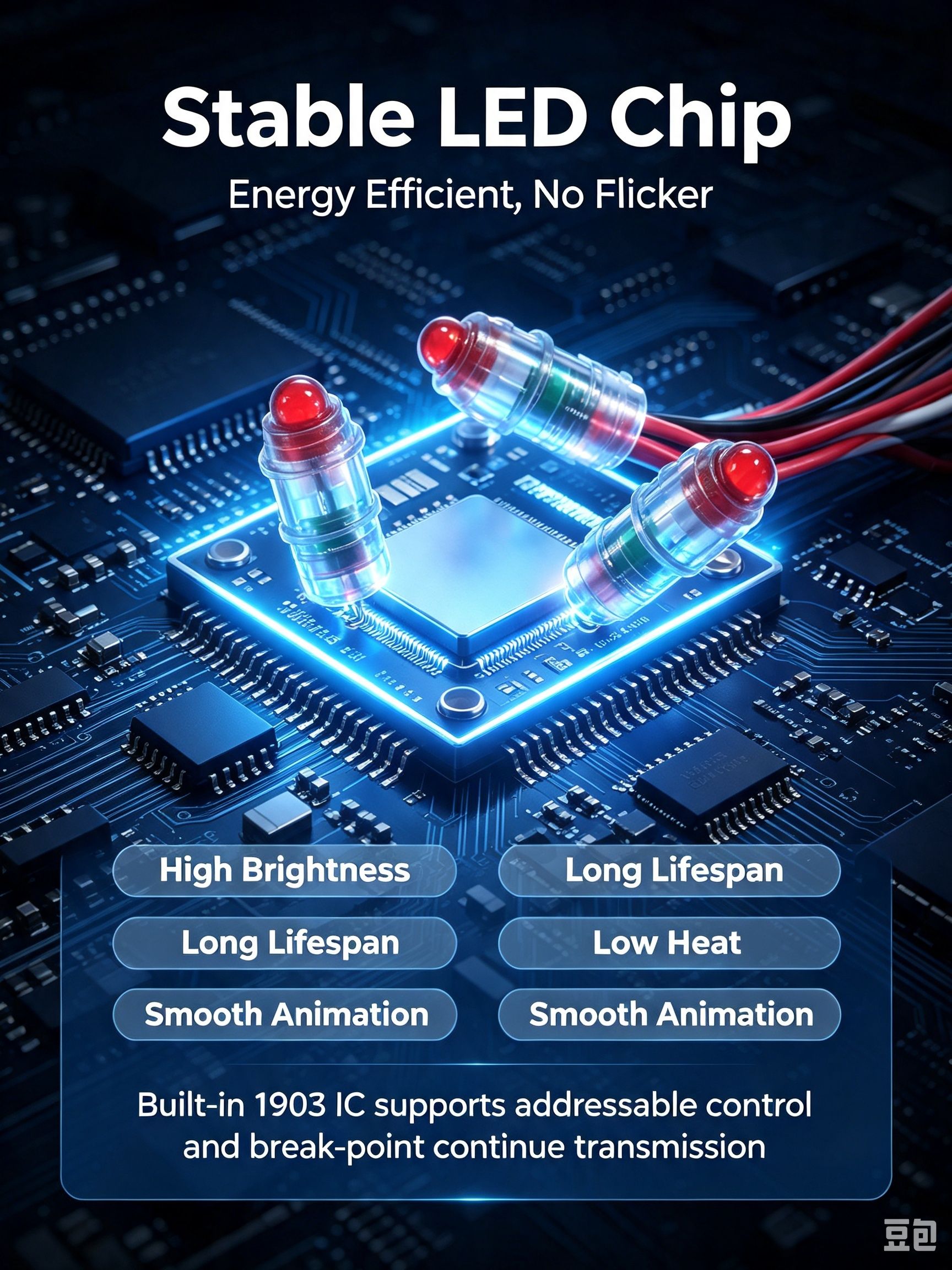 High‑quality LED chip no flicker for 1903 bullet pixel string